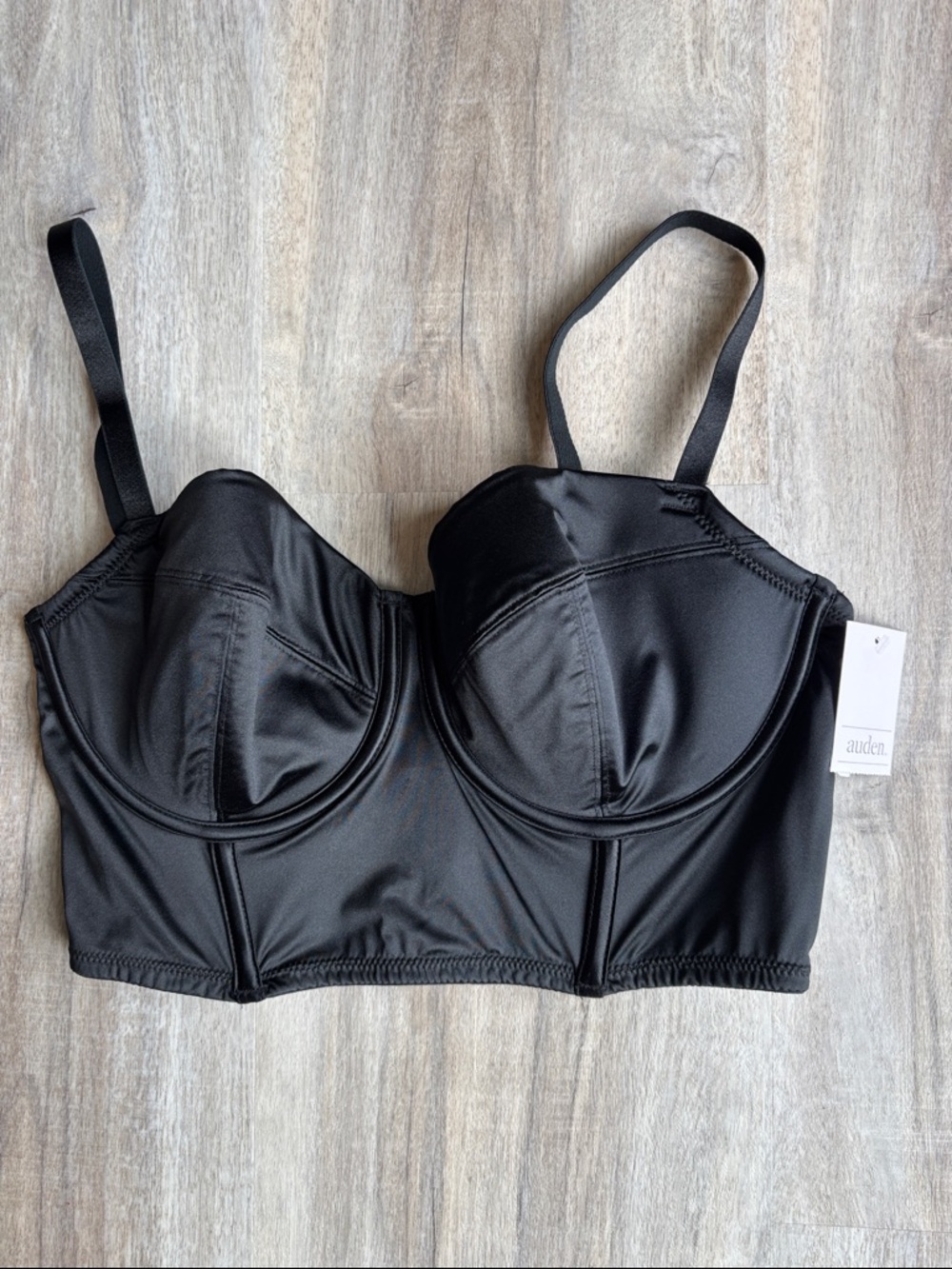 Auden NWT Large Black Longline Underwire Satin Bustier Bra